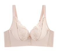 ZTFYKLIN Sujetador Sin Aros Women Solid Color Lace Patchwork No Ring Adjustable Shoulder Straps Front Buckle Plus Size Bra (Pink, 44) Reductor Abierto Delante Brasier Espalda Descubierta Push Up