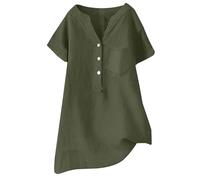 ZTFYKLIN Top Fiesta Mujer Linen Blouse Summer Beach Short Sleeve V Neck Down Casual Loose Shirt 2025 (JN, L) Blusas De Camiseta Manga Larga Camisa Negra Camisetas Elegante Boda Elegantes Lino