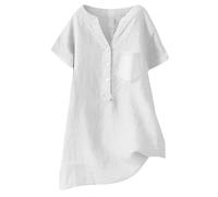 ZTFYKLIN Top Fiesta Mujer Linen Blouse Summer Beach Short Sleeve V Neck Down Casual Loose Shirt 2025 (White, XXXL) Camiseta Blanca Camisas De Algodón Manga Larga Camisetas Amarillas Ropa