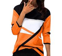 ZTFYKLIN Top Fiesta Mujer Women's Striped Printed V Neck Seven Quarter Sleeve T Shirt (Orange, XXL) Ropa Elegante Camiseta De Blusas Blancas Elegantes Negra Manga Larga Morado Camisa Oxford