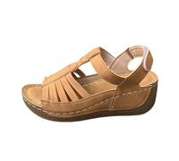 ZTFYKLIN Women Sandals Summer Cuñas Con Hebilla Para Mujer, Diseño De Corte Cuero, Tira Trasera Ajustable (Brown, 37) Sandalias Mujer Piel Zapatos Ancho Especial Senderismo Pie Cavo Marrones