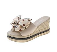 ZTFYKLIN Women Sandals Summer Sandalias De Mujer Verano A La, Tacón Cuña, Lunares, Informal Beige, 40 Para Plantillas Extraibles Zapatillas Fascitis Plantar Zapatos Comodos Cuero Negras Marron