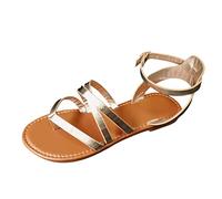 ZTFYKLIN Women Sandals Summer Sandalias Planas Con Hebilla De Punta Sujeción Cuero Color Sólido Verano Para Mujer Gold, 37 Deportivas Zapatillas Cangrejeras Azules Calzado Alpargatas Zapatos
