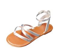 ZTFYKLIN Women Sandals Summer Sandalias Planas Con Hebilla De Punta Sujeción Cuero Color Sólido Verano Para Mujer Silver, 40 Zapatillas Persona Mayor Trekking Ancho Especial Zapatos