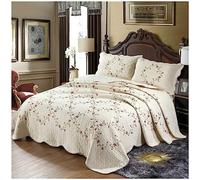ZTGL 100% Algodón Colcha Queen/King - Juego de 3 Piezas Colcha Ligera Reversible con 2 Fundas de Almohada, Patrón de Floral Clásico Bordado en 3D,Beige,264x234cm/104x92.1in