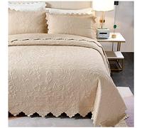 ZTGL Boutí Colchas Acolchadas Sábanas 100% Algodón Reversible Edredón Bordado Multifunción Edredones Ropa de Cama de 3 Piezas Cubrecamas con 2 Fundas de Almohada,Beige,230x250cm