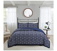 ZTGL Colcha Bouti Verano Cama 150/180, Cubrecama Acolchado 230x250cm Azul Impresión Vendimia 100% Algodón, Reversible Manta con 2 Fundas de Almohada para Todas Las Estaciones,250x270cm