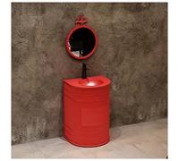 ZTGL Lavabo de Baño con Pedestal de Hierro Forjado, Lavamanos Pedestal Mueble de Baño 57x47x85cm, Industrial Lavabo de Pie Baño, Lavabo de Pedestal Independiente para Baños y Aseos A,with Mirror