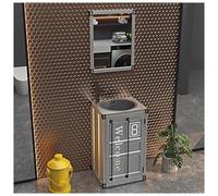 ZTGL Lavabo de pie Lavabo con Pedestal, Mueble de Baño con Lavabo de Acero Inoxidable, Lavabo de Pedestal para Baño de Estilo Industrial, Lavabo Pie Armario, Instalación Fácil A7, with Mirror