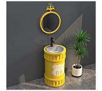 ZTGL Lavabo de Pie Moderno, Lavabo Pedestal para Baño de Estilo Industrial, Mueble Baño para Tocador con Lavabos de Acero Inoxidable, Lavabo de Pedestal Independiente con Grifo A1, with Mirror