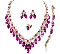 Zthread Juego de 4 joyas de cristal con diamantes de imitación, collar, aretes, pulsera, anillo, diseño floral, One Sine, Cristal, Cristal