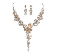 Zthread Juego de collar de novia con diamantes de imitación de cristal con diseño de lágrima Art Deco para mujer, Acrílico, Circón