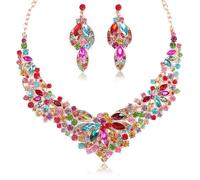 Zthread Juego de collar y aretes de diamantes de imitación de cristal, collar grueso con cuentas, accesorios de joyería de moda para mujer, Acrílico, Acrílico.