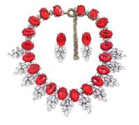 Zthread Lux - Juego de collar y pendientes para mujer, diseño de hoja de cristal, Talla única, Cristal, Cristal