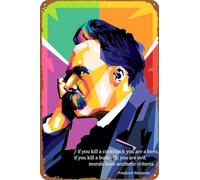 ZTLLFV Friedrich Nietzsche - Cartel decorativo de pared de 30,5 x 20,3 cm, letrero de metal para decoración de pared, cueva, bar, club, hogar, arte de pared, letrero de metal para decoración de
