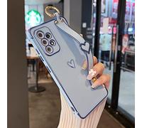 ZTOFERA Diseñado para Galaxy A52/A52S 5G, diseño de corazones de amor de borde chapado de lujo con pulsera de protección de lente de cámara, funda suave a prueba de golpes para niñas y mujeres, azul