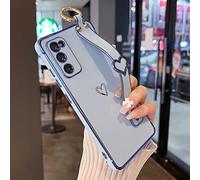 ZTOFERA Diseñado para Samsung Galaxy S20 FE 5G, diseño de corazones de amor con borde chapado de lujo con pulsera de protección de lente de cámara, funda suave a prueba de golpes para niñas y mujeres, azul