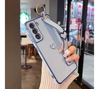 ZTOFERA Diseñado para Samsung Galaxy S21 Plus 5G, diseño de corazones de amor con borde chapado de lujo con pulsera de protección de lente de cámara, funda suave a prueba de golpes para niñas y mujeres, azul
