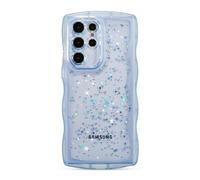 ZTOFERA for Samsung Galaxy S25 Ultra 5G Case 6.9",Cute Curly Wave Case with Star Glitter,Clear Shiny Bling Soft TPU Shockproof Phone Protective Cover for Women Girls-Blue