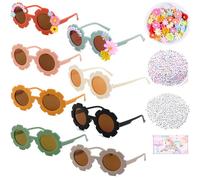 ZtohPyo 8 gafas de sol redondas de flores para niños, bonitas gafas de flores para niñas pequeñas con 208 cuentas de letras, 50 dijes de margaritas para decoración de fiestas, Multi, Multicolor