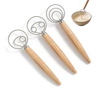 Ztolbriy Batidor Manual Danés, 3 Piezas Batidor de Masa de 33.3cm con Mango de Madera, Batidora Manual para Amasar Pan, Batir Huevos y Preparar Masa, Ideal para Hornear y Uso en Cocina