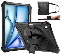 ZtotopCases Funda para iPad Air 13 2024, iPad Air 13 Pulgadas, Funda Protectora Completa A Prueba De Golpes con Soporte para BolíGrafo, Correa De Transporte, Correa Giratoria De 360° Y Soporte,Negro