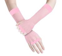 ztowoto 2 Pares Largo Guantes De Rejilla, Malla Elástica Guantes de malla sin dedos Para Accesorios De Traje De Cosplay De Fiesta De Los 80 (2, Rosa, Estilo Largo)