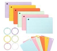 Ztowoto 300 Hoja Flashcards, 3.3*4.9 Pulgadas Forrado Tarjetas Estudio Incluye 6 Anillos De PláStico, Premium Tarjetas De íNdice Fichas Perfecto Para La Escuela, La Oficina Y El Hogar(6 Colores)