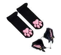 ztowoto Calcetines altos hasta el muslo, medias rosadas con garra de gatito en 3D, lindos calcetines con almohadilla de pata de gato para niñas, mujeres, gato, Cosplay (Negro)