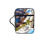ZTPOWQA Bolsa de almacenamiento de la Biblia con impresión de vista al mar de la isla griega para hombres y mujeres, pastores, impermeable, organizador de escrituras