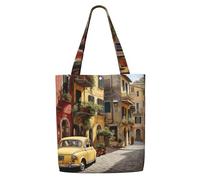 ZTPOWQA Bolsa de hombro de lona con estampado de calle italiana, gran capacidad, para compras, uso diario, fin de semana y aventuras