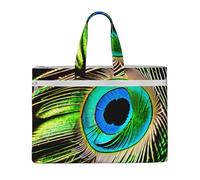 ZTPOWQA Bolsa de lona plegable con estampado de plumas de pavo real, para documentos, oficina, viajes, negocios, reuniones, almacenamiento
