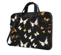 ZTPOWQA Bolsa portátil de un solo hombro con estampado de mariposas doradas y blancas y negras para oficina, negocios, viajes diarios, Black, 13 inch