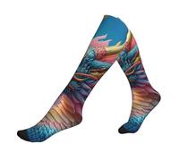 ZTPOWQA Calcetines deportivos con estampado de escamas de dragón mágico 3D para hombres y mujeres, calcetines deportivos para atletas y vuelos largos, 1 negro., Altoa única