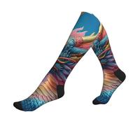 ZTPOWQA Calcetines deportivos con estampado de escamas de dragón mágico 3D para hombres y mujeres, calcetines deportivos para atletas y vuelos largos, 2 Negro-2, Altoa única