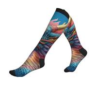 ZTPOWQA Calcetines deportivos con estampado de escamas de dragón mágico 3D para hombres y mujeres, calcetines deportivos para atletas y vuelos largos, 3 Negro, Altoa única