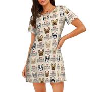 ZTPOWQA Camisón de manga corta con estampado de perro francés para mujer, ligero, para uso diario, ropa de dormir, Negro, L