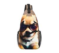 ZTPOWQA Chihuahua - Bolso cruzado unisex con diseño de gafas para perro, correa de hombro ligera para viajes, senderismo, mochila
