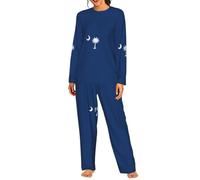 ZTPOWQA Conjunto de pijama de manga larga a juego con estampado de la bandera de Carolina del Sur para mujer, ropa de dormir elástica suave para vacaciones, Negro, M