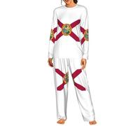 ZTPOWQA Conjunto de pijama de manga larga a juego con estampado de la bandera del estado de Florida para mujer, ropa de dormir elástica suave para vacaciones, Negro, L