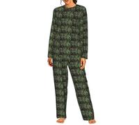 ZTPOWQA Conjunto de pijama de manga larga a juego con estampado de pavo real fresco para mujer, ropa de dormir elástica suave para vacaciones, Negro, M