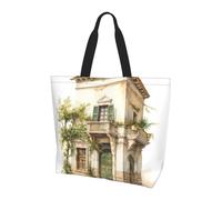 ZTPOWQA Edificio antiguo con rama de olivo romano y estampado griego, gran capacidad, bolso de hombro unisex, ligero, casual, salidas diarias, viajes