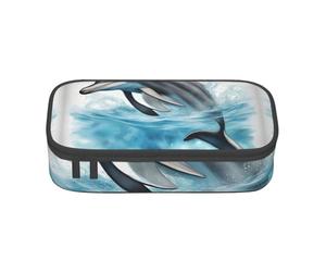 ZTPOWQA Estuche con estampado de delfín oceánico mirando a ti, funcional, elegante, para adolescentes, niñas, adultos, escuela, universidad, uso diario