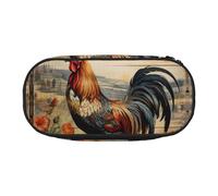 ZTPOWQA Estuche funcional con estampado de gallo sobre madera en tierras de labranza, para escuela, viajes, oficina, uso práctico, Black, Talla única, Organizador de bolsas