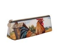 ZTPOWQA Estuche organizador de gran capacidad con estampado de gallo sobre madera en tierras agrícolas, para adolescentes, artículos esenciales para el día a día