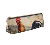 ZTPOWQA Estuche organizador de gran capacidad con estampado de gallo sobre madera en tierras agrícolas, para adolescentes, artículos esenciales para el día a día