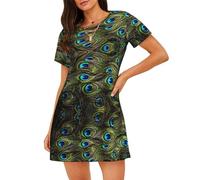 ZTPOWQA Fresco Pavo Real Impresión Ligero Pijama Vestido Elegante Silueta Personalidad Camisón Regalo adecuado, Negro , S