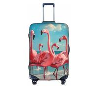 ZTPOWQA Funda decorativa para equipaje de viaje con estampado de flamencos rosas en la playa, con cremallera oculta, antiarañazos, a prueba de polvo, White, L
