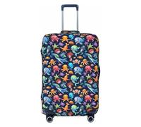 ZTPOWQA Funda para maleta lavable con estampado de vida marina subacuática, protector de equipaje personalizado elástico antiarañazos, Black, M