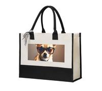 ZTPOWQA Gafas de perro chihuahua, 1 bolsa de lona estampada para mujer, gran capacidad, para playa, viajes, oficina, bolsas de compras